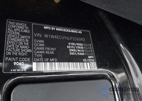 2020 Mercedes-Benz Sprinter 2500 High Roof V6 from USA, damaged, VIN W1W4ECVY6LP226093